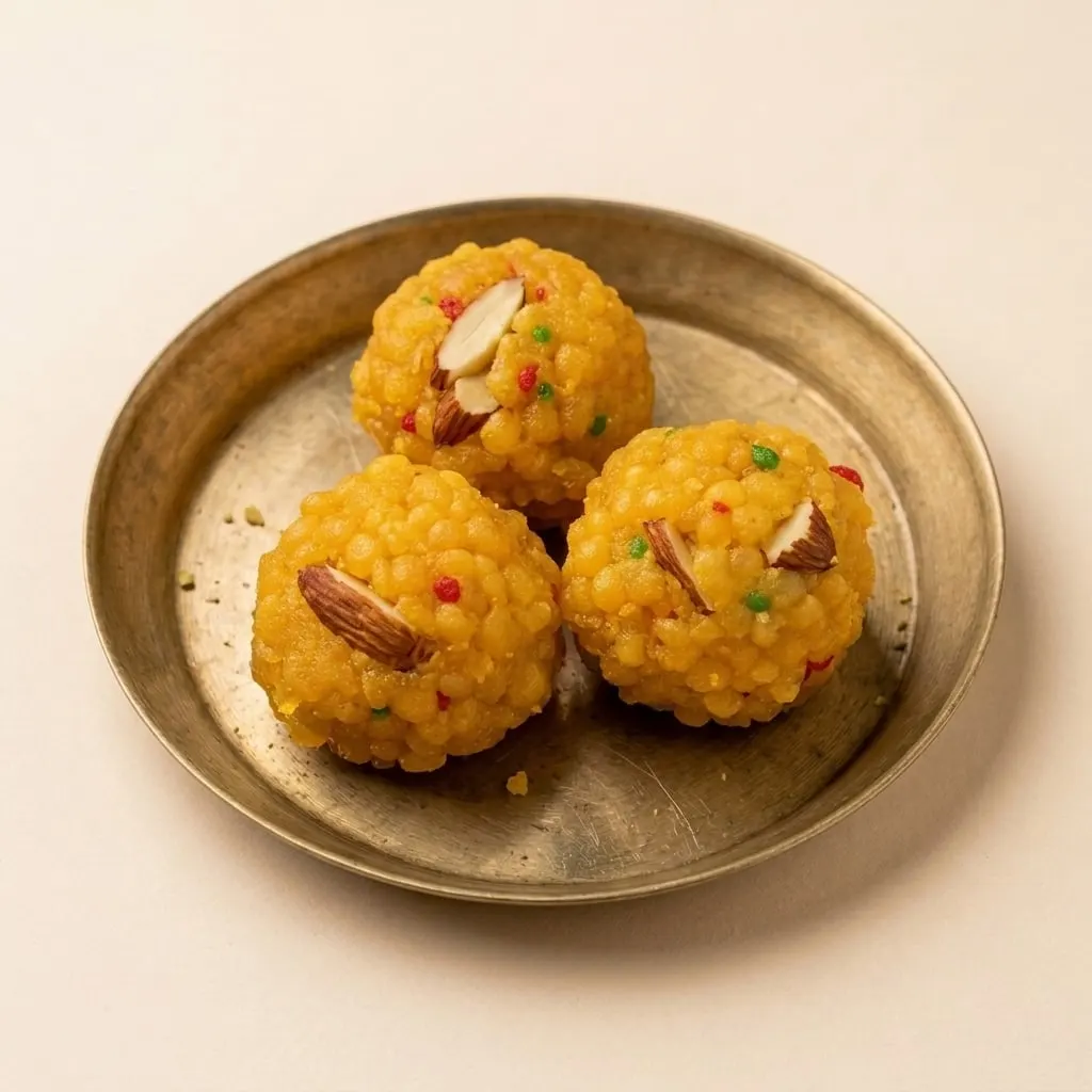 Desi Ghee Badam Laddu on a brass plate